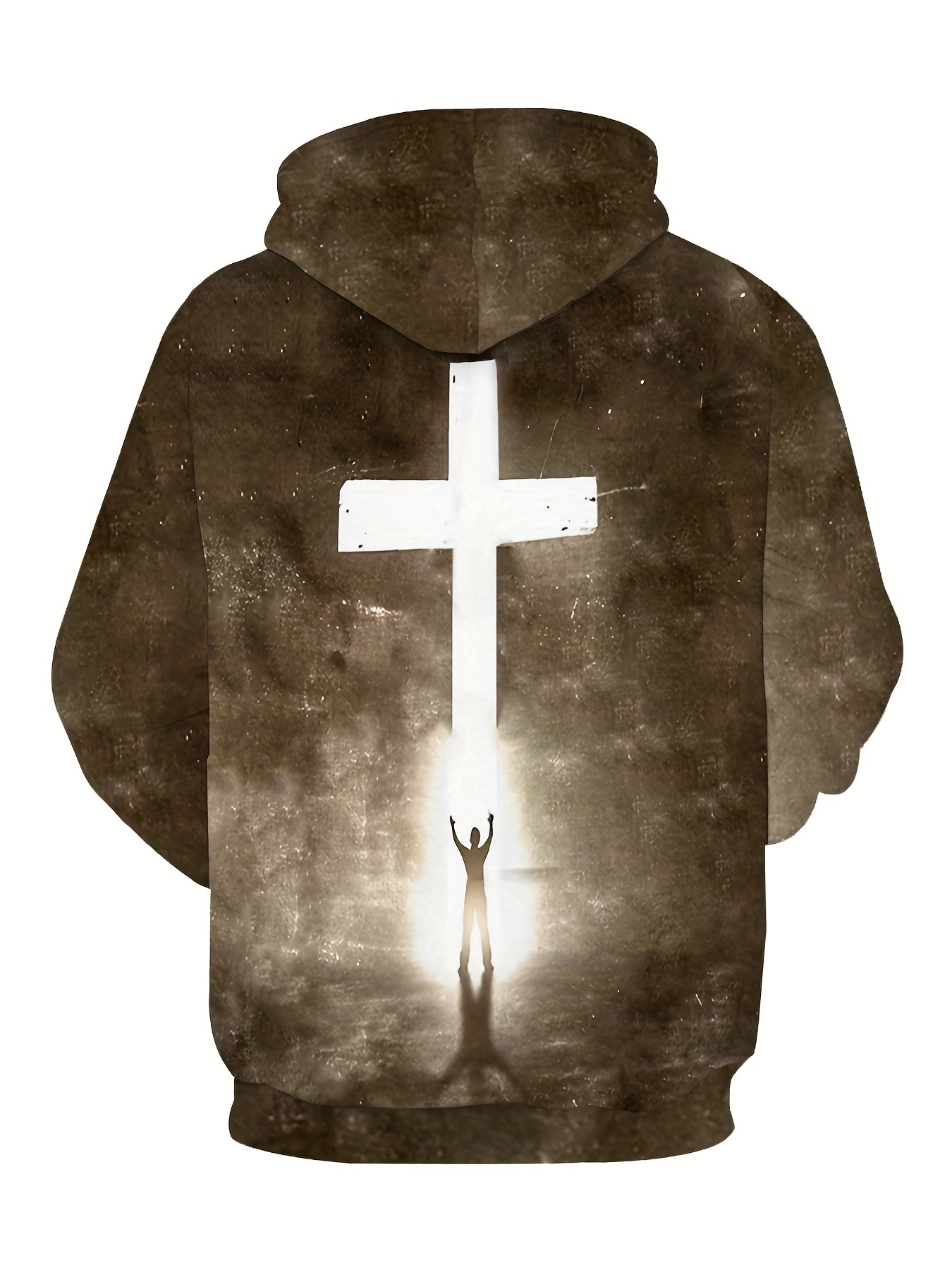 Plus Size Men's 3D Cross Figure Print Hooded Sweatshirt For Autumn/winter, Men's Clothing