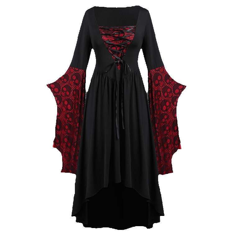 2024 Halloween Skull Lace Strap Irregular Ruffle Sleeve Dress