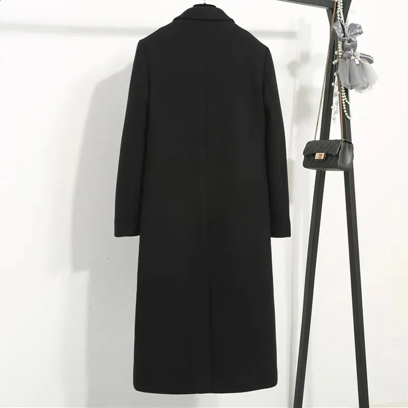 Classic Black Wool Coat Womens Mid to Long Autumn Winter Jacket Korean Edition Thick Blended 240826