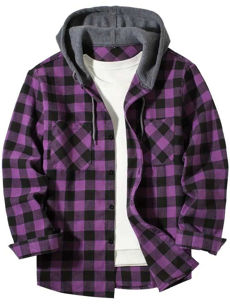 Mens Classic Plain Casual Button Down Jacket Long Sleeve Double Pocket Shirt Hoodie Flannel Jacket Autumn Top W241213