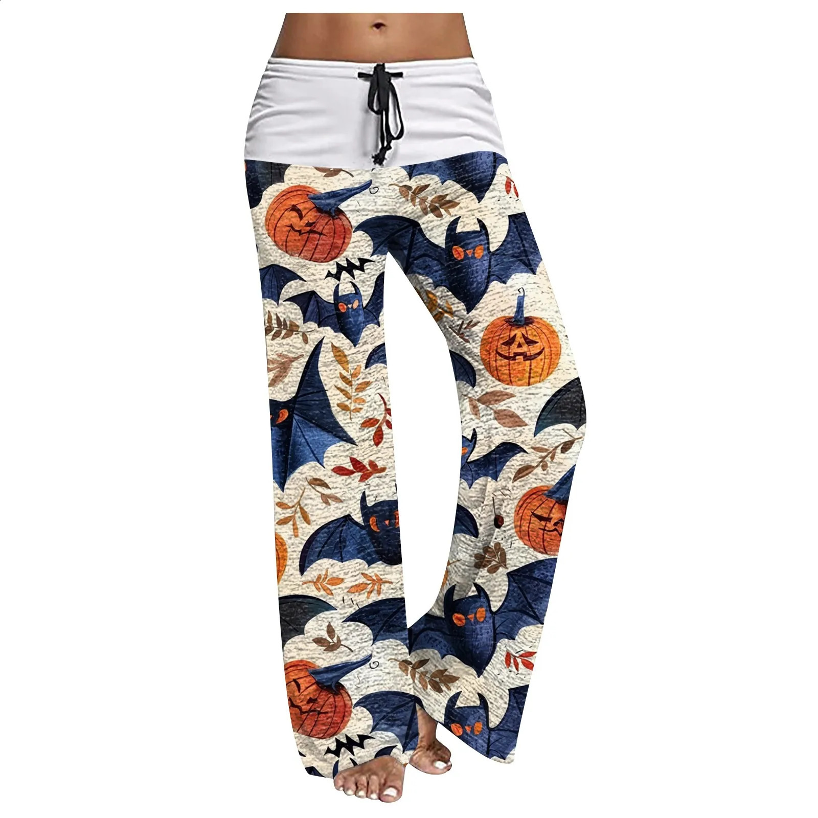 Womens casual lace wide leg pants Halloween printed casual pants Pantalones De Mujer Cal Pantalona Feminina 240827