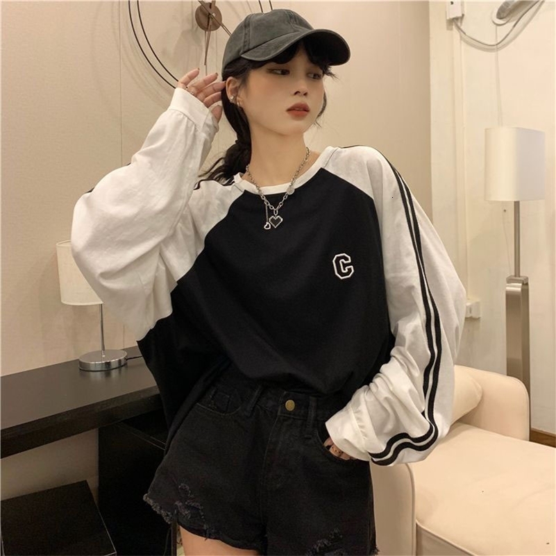 Womens clothing fashion loose O-neck long sleeved T-shirt for spring and autumn casual slim fit with floral n elegant letter top T-shirt for women 240