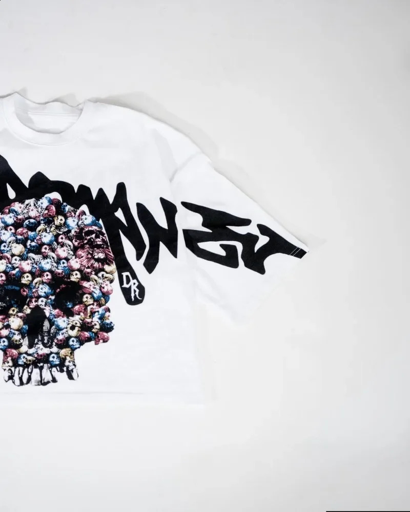 Y2k Summer Street Skeleton Letter Printed Short Sleeve Shirt Womens Harajuku Retro Gothic Punk Extra Large Mens Tshirt 240827