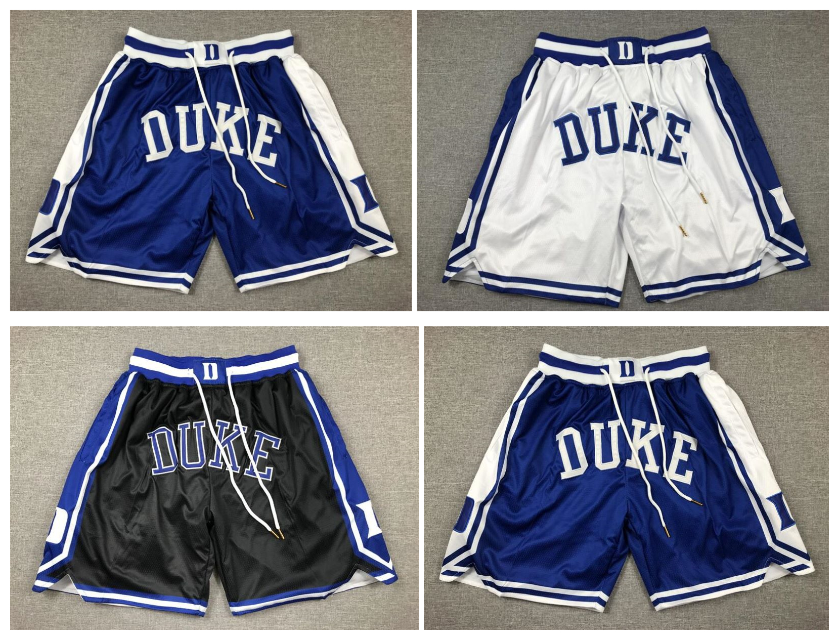 Duke Blue Devils College Basketball Shorts With Pocket White Blue Black Size S-XXL