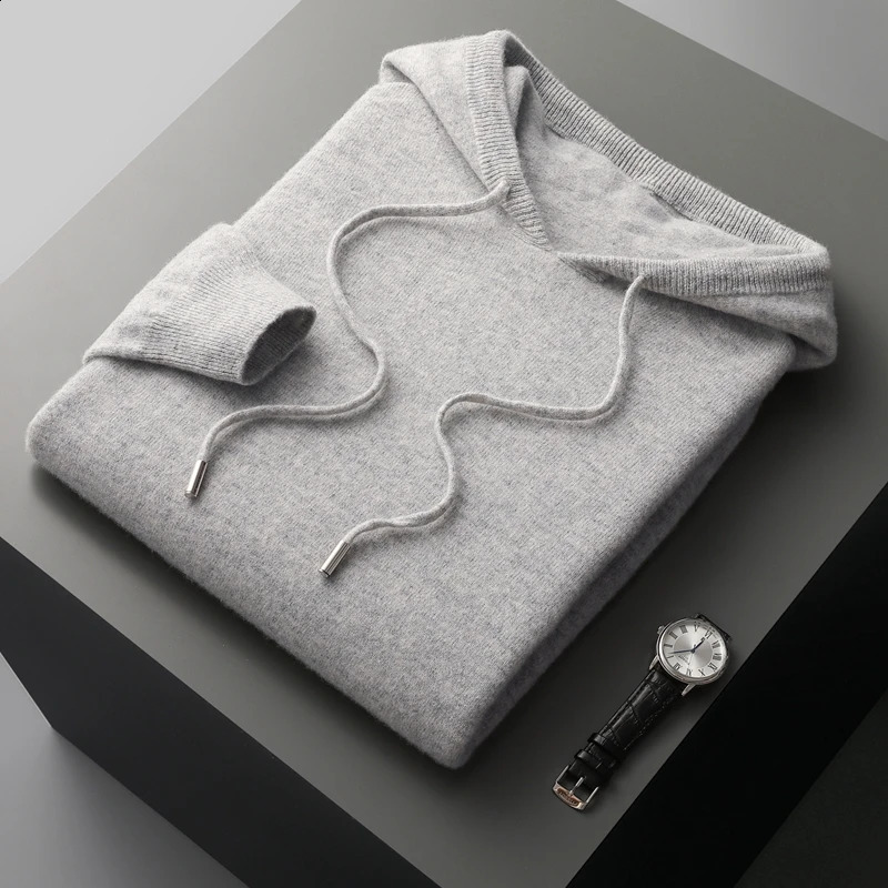 MVLYFLRT Autumn Winter Merino Sweater Mens 100 Wool Hooded Collar Knitted Pullover Casual long Sleeved Hoodie 240930