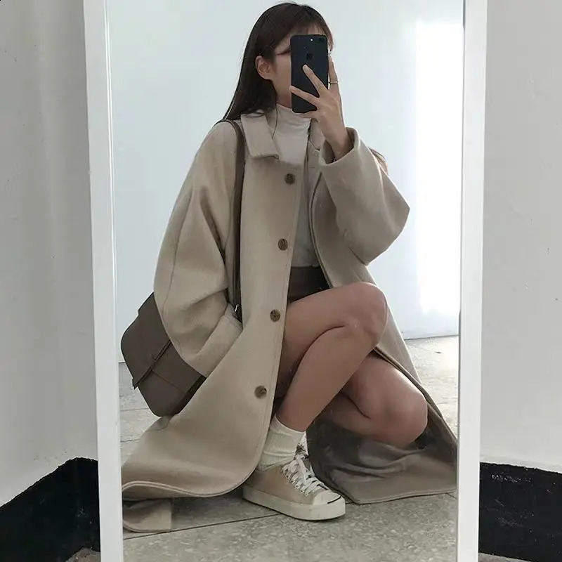 Black long coat womens thick winter Korean shorts velvet medium wool parkour wrapped autumn 240826