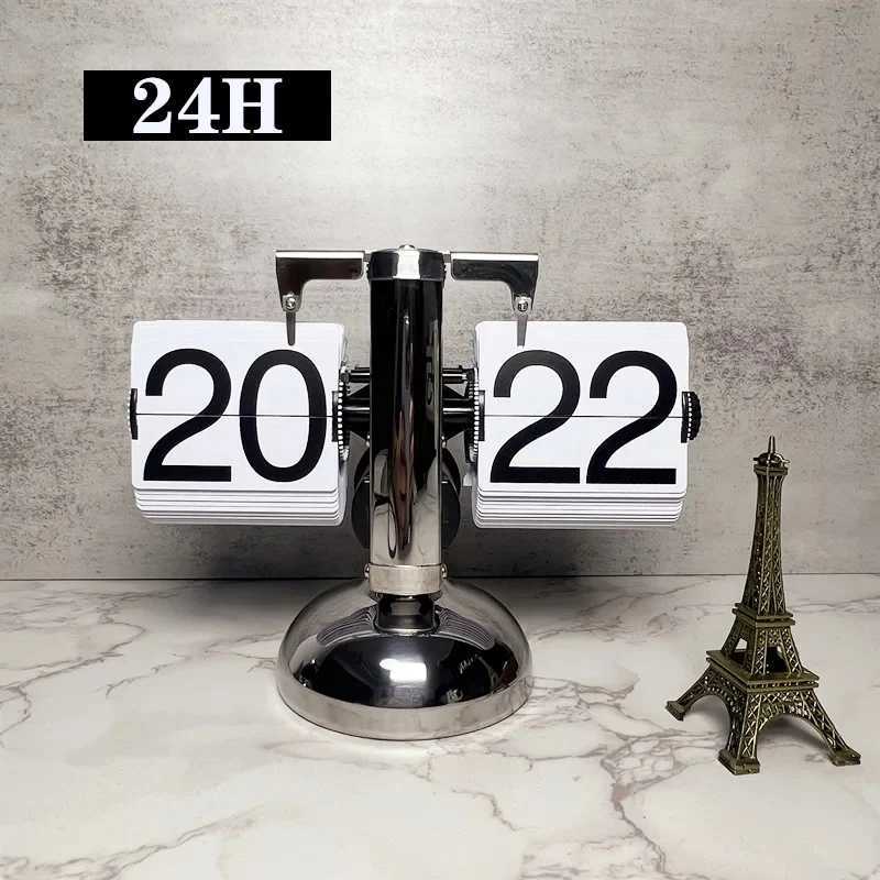 12/24-hour retro automatic flipping clock page clock office desk clock flipping digital clock flipping desktop office room home decoration CL240827