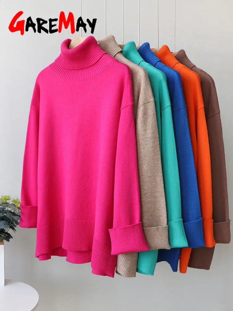 Womens oversized sweater turtle neck green retro latte skydiving womens winter thick knitted soft brown 240826