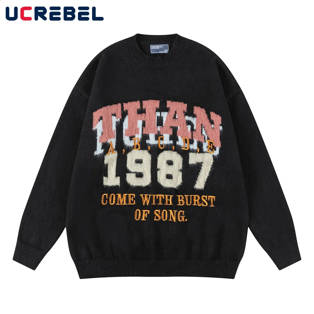 Xin Jacquard Knitted Sweater Mens Embroidery Autumn Winter Street Staff Collar Loose Long Sleeve Zipper Style 240826