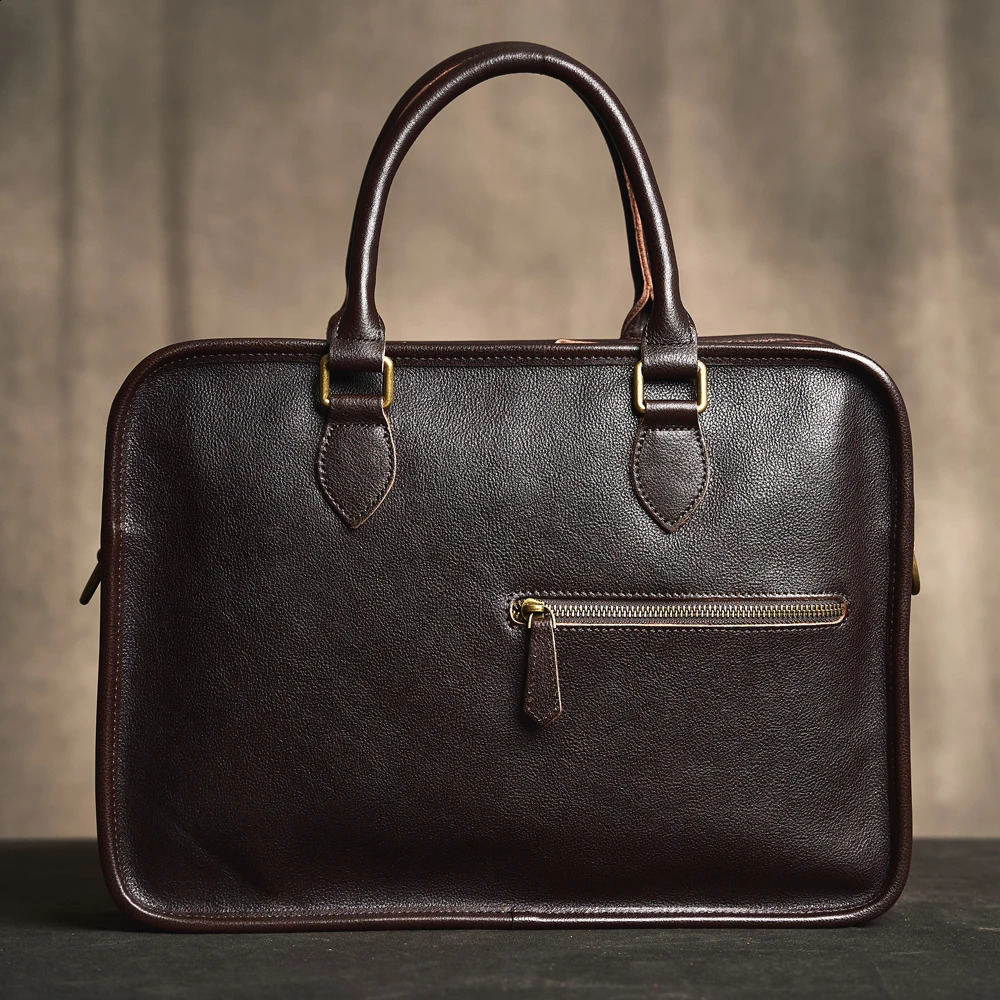 Genuine Leather Mens Business Briefcase Casual Vintage Handbag Shoulder Messenger Bag Office Laptop 16 Inch 240827