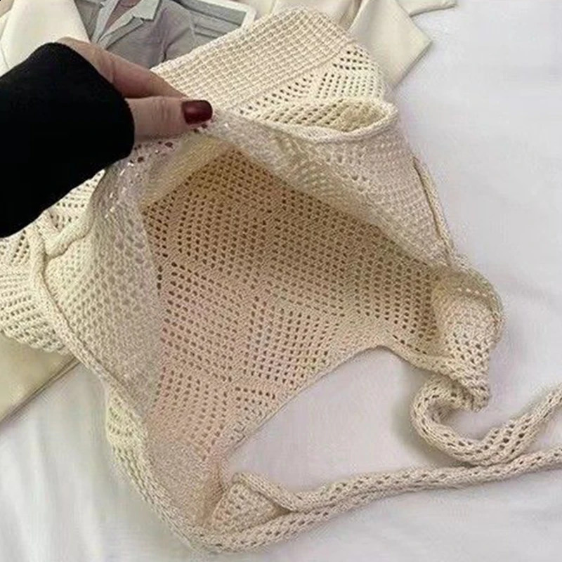 Trend Womens Bag Crochet Handbag Retro Knitted Solid Color Hollow Tophandle Tote Travel Shopper Shoulder 240914