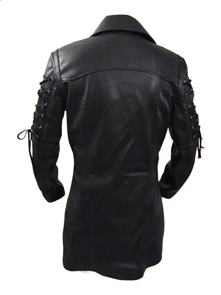 Steampunk Mens Gothic Trench Coat Leather Jacket Punk Style Biker Jacke Autumn Winter Motocycle Jacket 240826