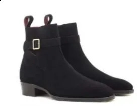 Men Shoes Classic High-end Handmade Red Faux Suede Belt Adjustable Buckle Low-heel All-match Fashion Ankle Boots 240826