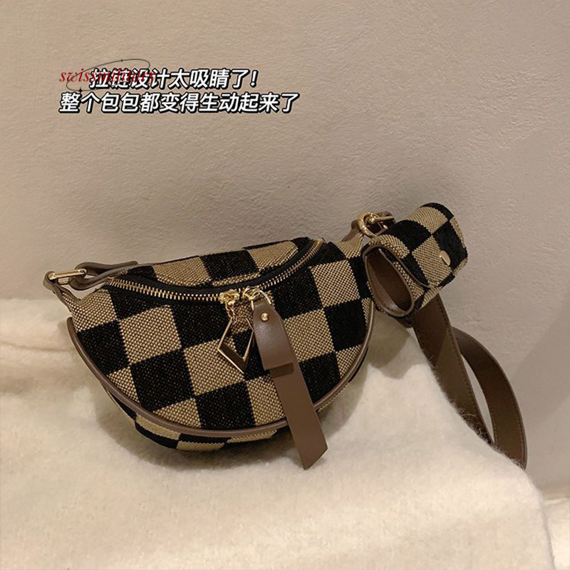 Swissmilitary Chessboard Checkered Saddle for Women 2024 New Trendy One Shoulder Crossbody Chest Small Underarm Bag #27