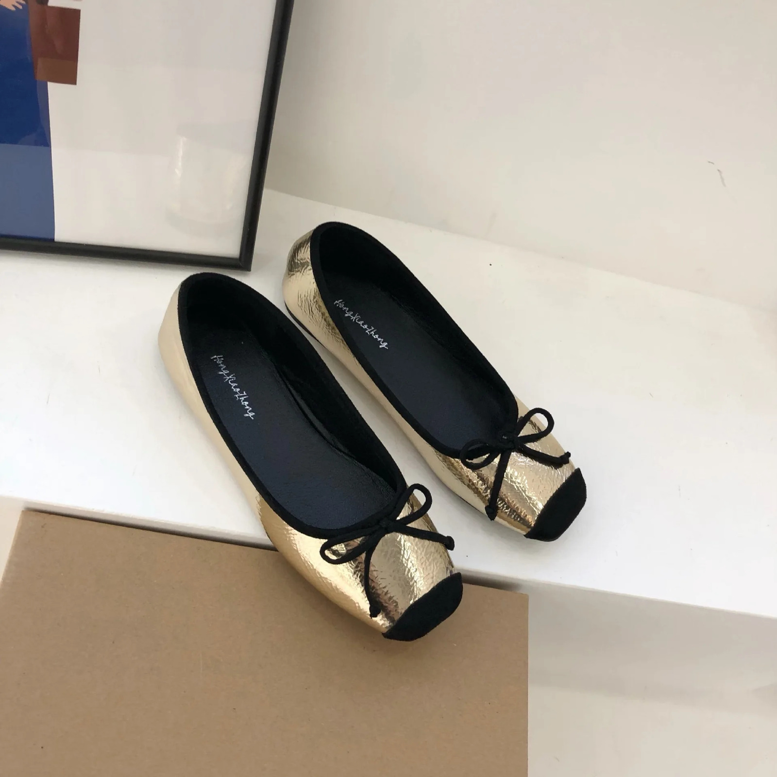 Mixed Colors Soft Round Toe Golden Shoes Casual Female Sneakers Dress Flats Women Autumn Bow-Knot Shallow Mouth Yellow Boat Gran 240826