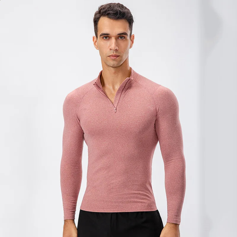 Mens long sleeved wool fitness suit high elasticity tight fitting sports Tshirt running training warm autumn winter 240827