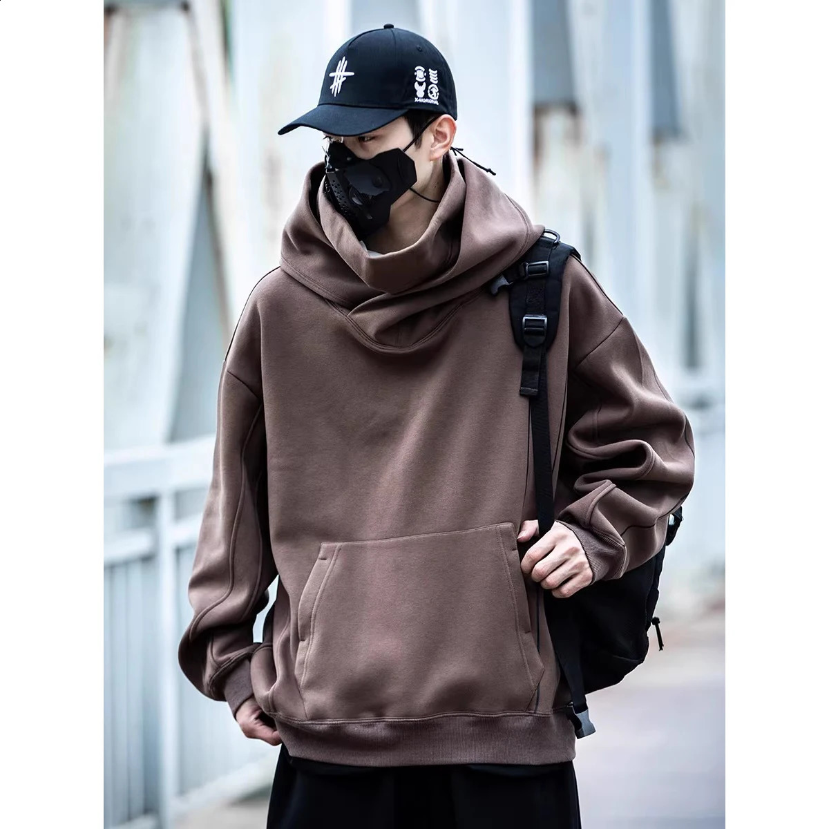 Double necklace Hoodie Techwear Harajuku mens functional Hoodies hiphop streetwear Pullover sweatshirt ultrafine cotton 240826
