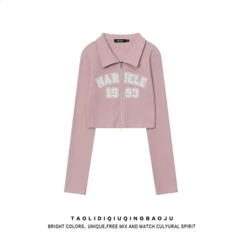 Womens long sleeved T-shirt with spring and autumn polo neck slim fit casual waffle shirt zipper basic Y2k clothing street clothing crop tops 240827