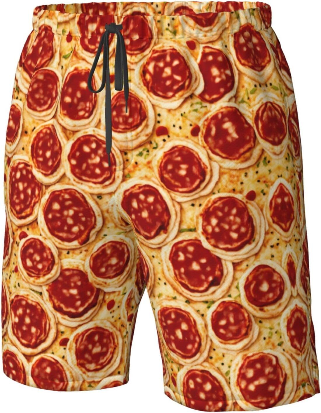 Beach Pants For Men 3D Pizza Pepperoni Print Mens Novelty Swimtrunks Quick Dry Lining Board Shorts XS-6XL