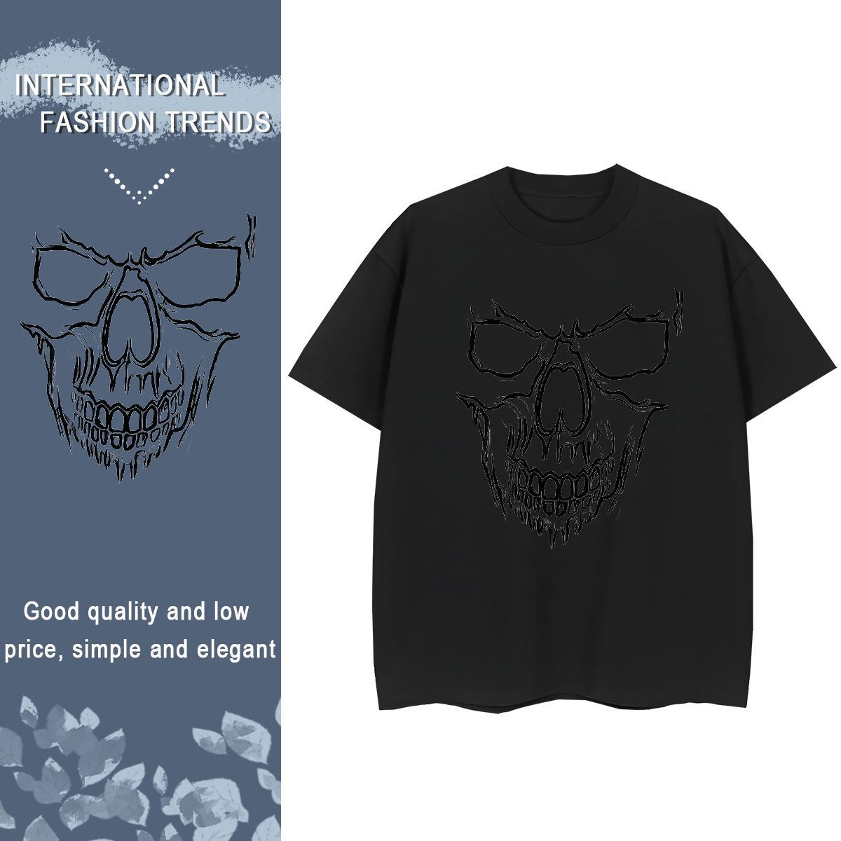 Casual New Women T Shirts 230g 100% Cotton Crew Neck Hip Hop skull Tshirt for Man Woman 5A DIY Logo Clothings