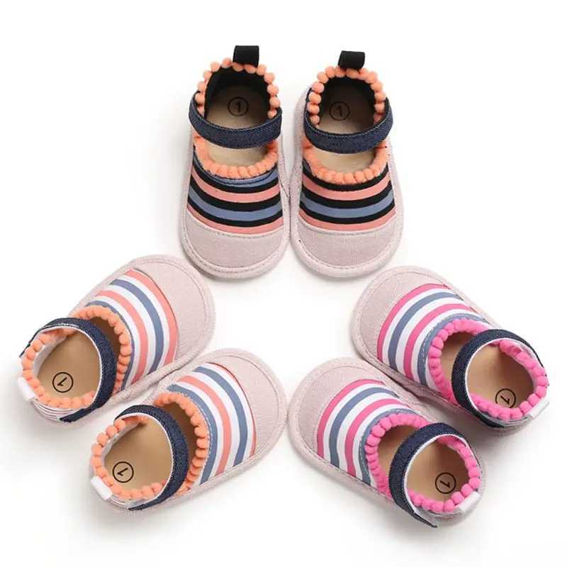 Newborn baby shoes Bohemian girl striped toddler first walking boots cotton comfortable soft anti slip baby crib shoes M240827