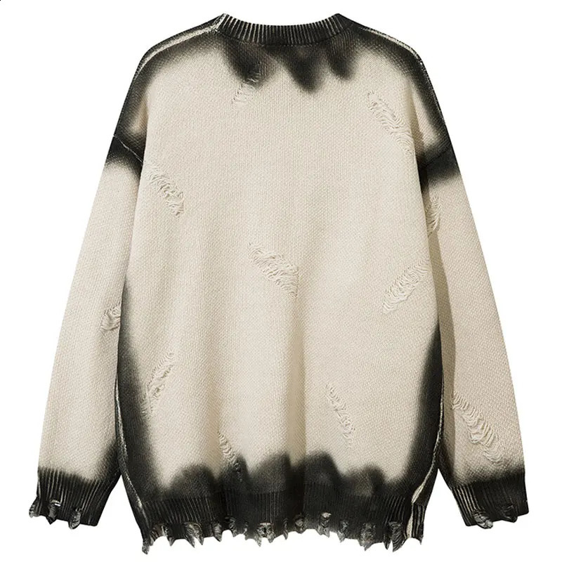 Vintage oversized sweater Grunge Y2K tear hole tie dye knit jumper hiphop Harajuku punk Gothic long sleeved streetwear 240826