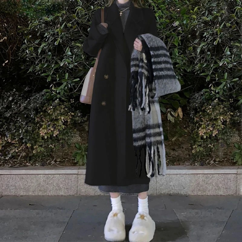 Womens autumn and winter thick knee long wool coat 240826