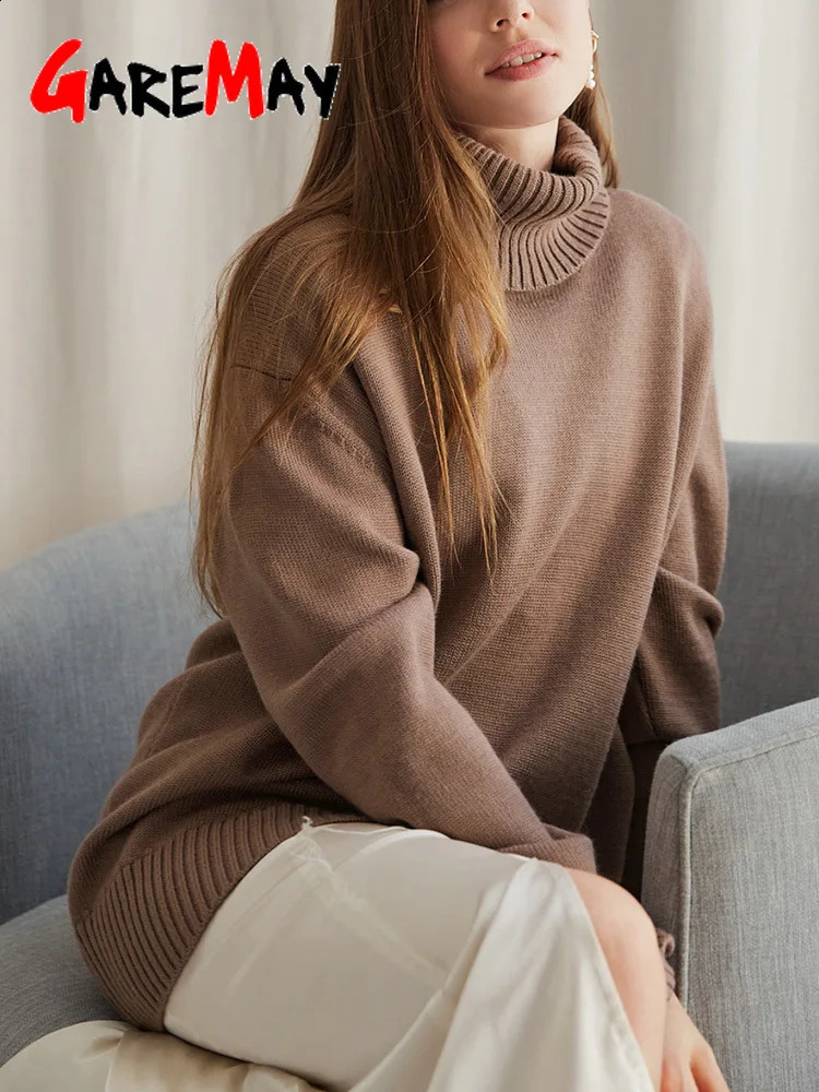 Womens oversized sweater turtle neck green retro latte skydiving womens winter thick knitted soft brown 240826