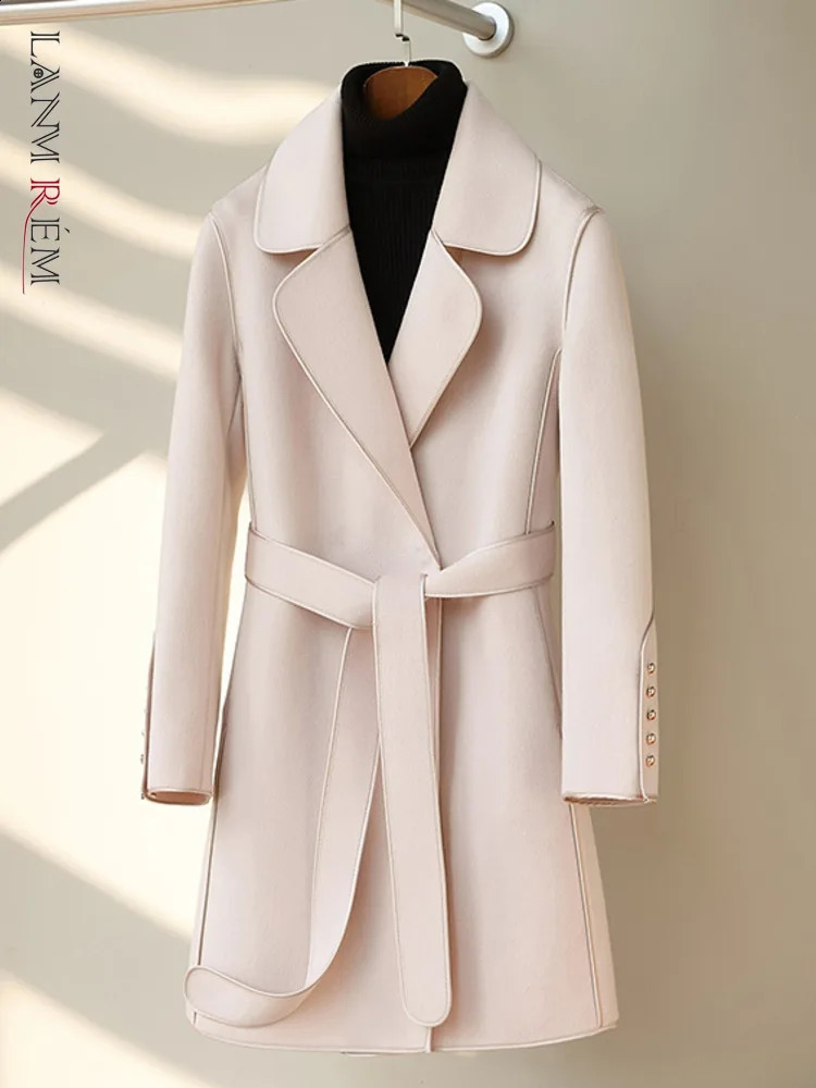 Lanmrem Womens Winter Wool Coat with Collar Long Sleeve and Office Fashion Street Clothing 2DA2615 240826