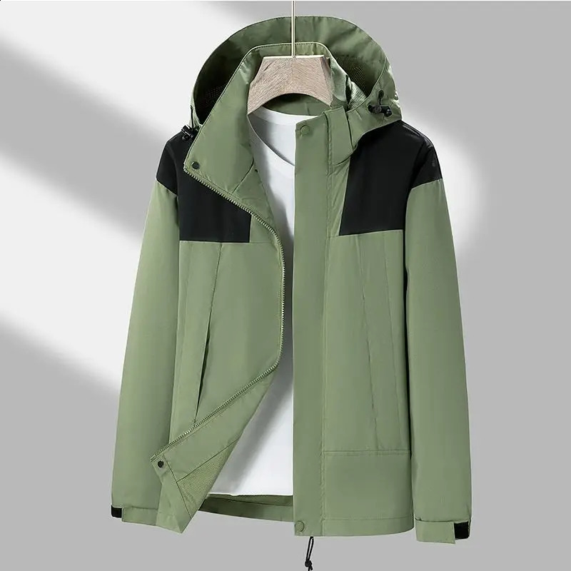 Spring and autumn casual jacket for men outdoor waterproof windproof hooded color matching camping clothing hiking loose 240827