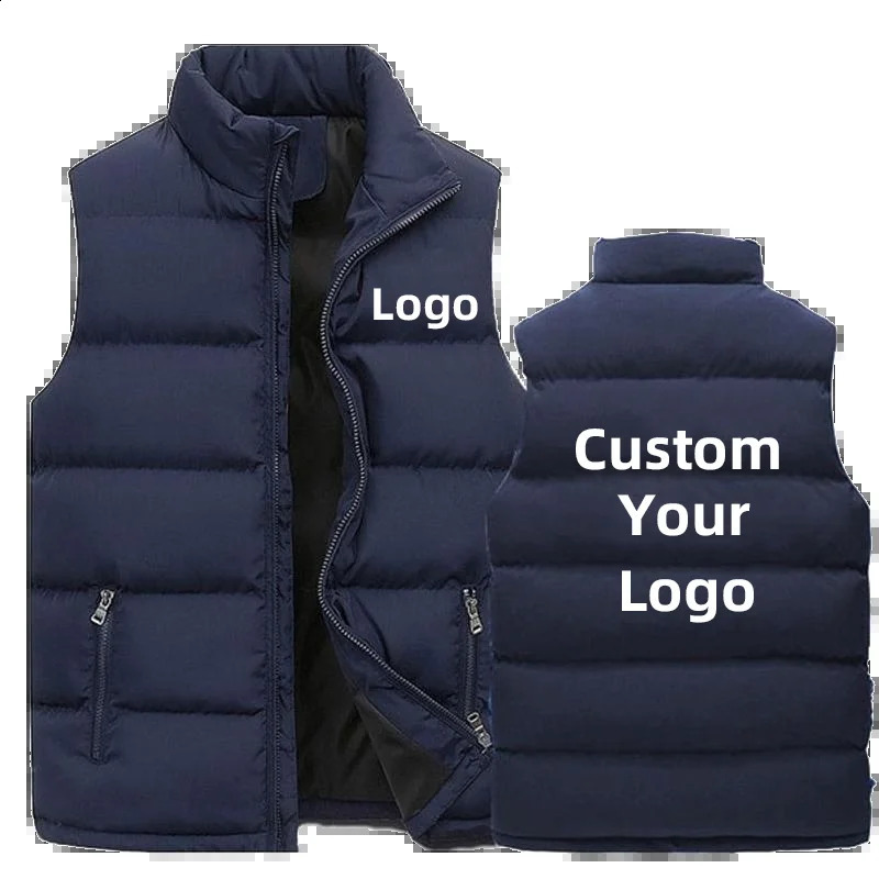 Customize your mens waistcoat outerwear thick collar solid color cotton vest duck down jacket sleeveless for 240827