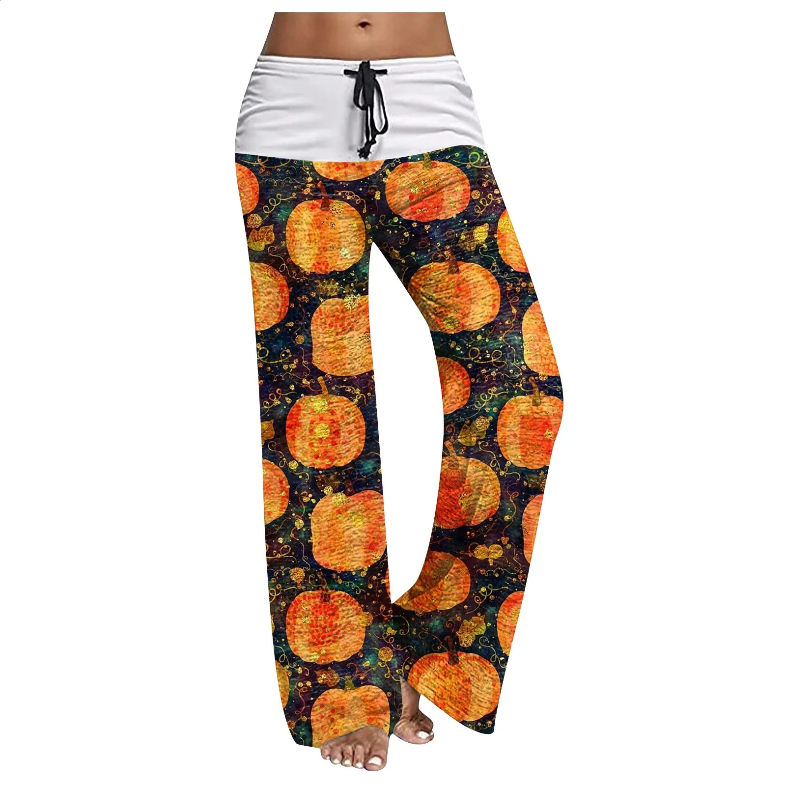 Womens casual lace wide leg pants Halloween printed womens casual pants 240827