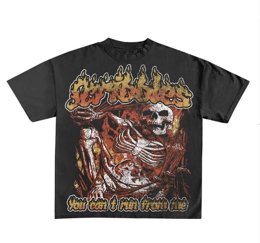 Y2K new skeleton printing mode short sleeved round neck street washed hip-hop fashion brand loose T-shirt