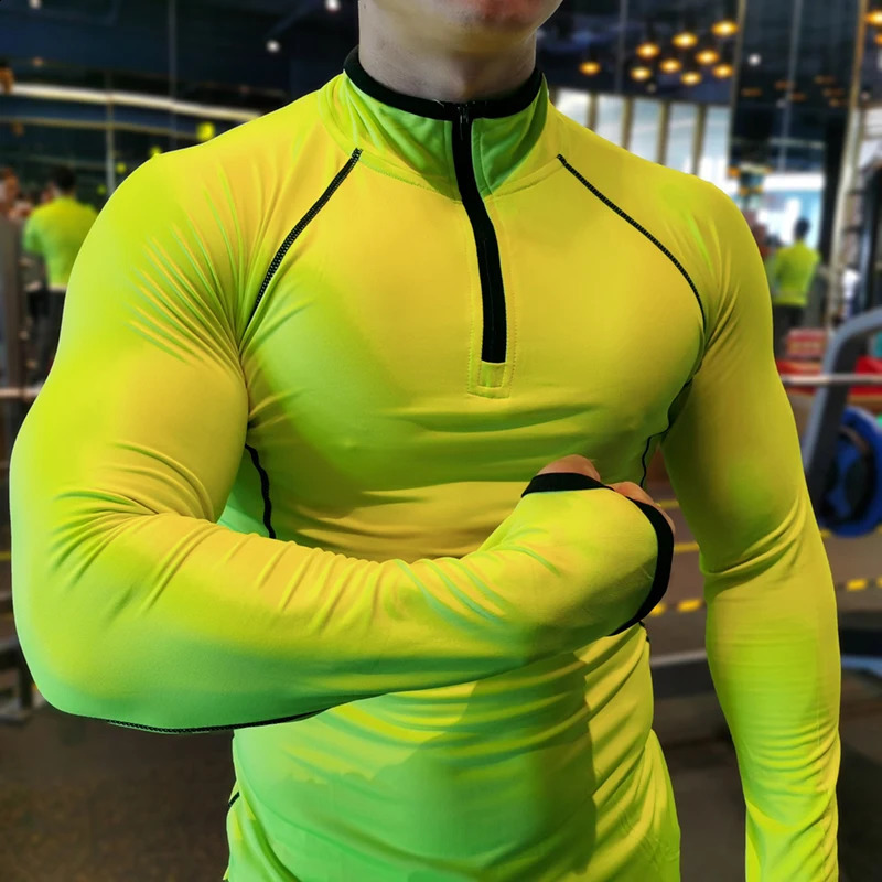 Spring Elastic Running Shirt for Mens Fitness Sports Long Sleeve Training Zipper Stand up Collar Tshirt 240827