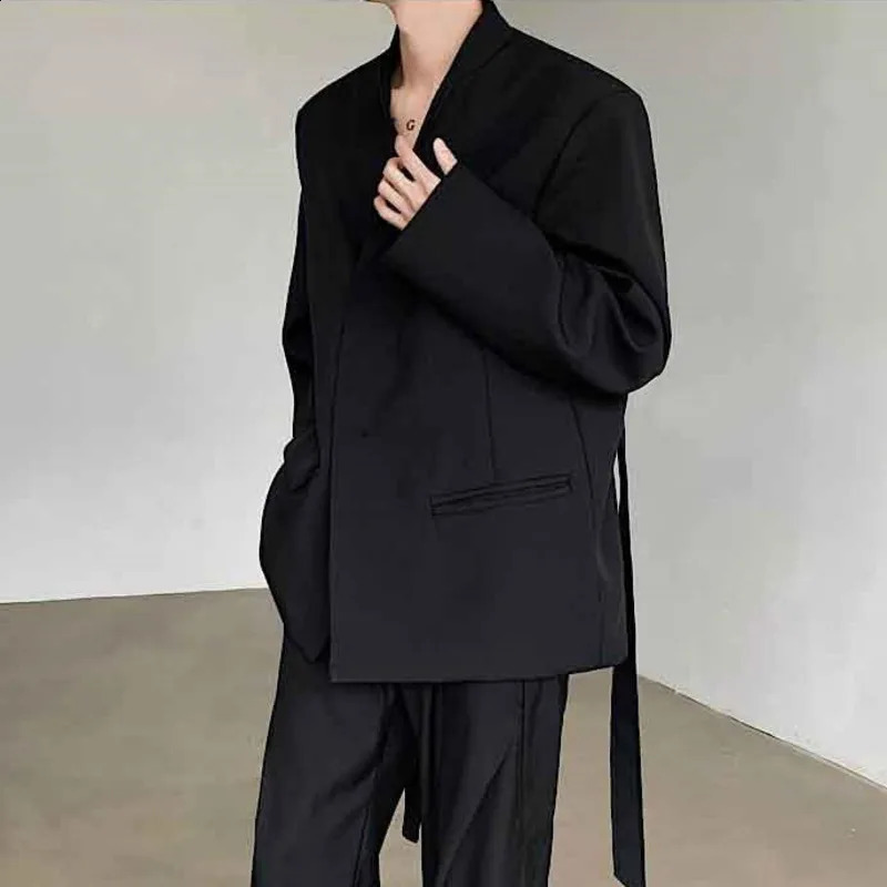 FEWQ Men Suit Jacket Trendy Belt Large Pockets Male Blazers Mens Clothing Spring Fashion Korean Style 9C4466 240826