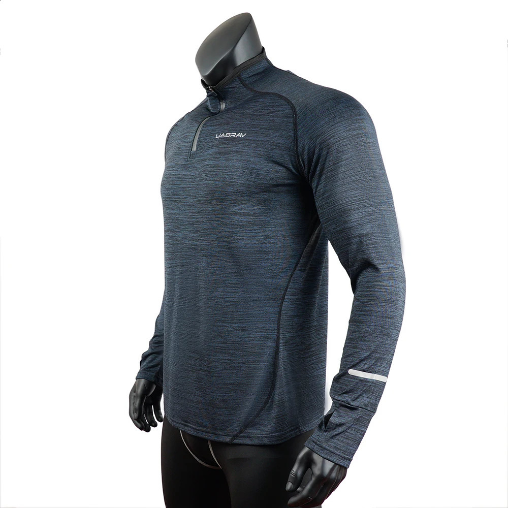 Mens sports Tshirt long sleeved running gym clothing compression shirt zipper hiking Rashguard w42 240827