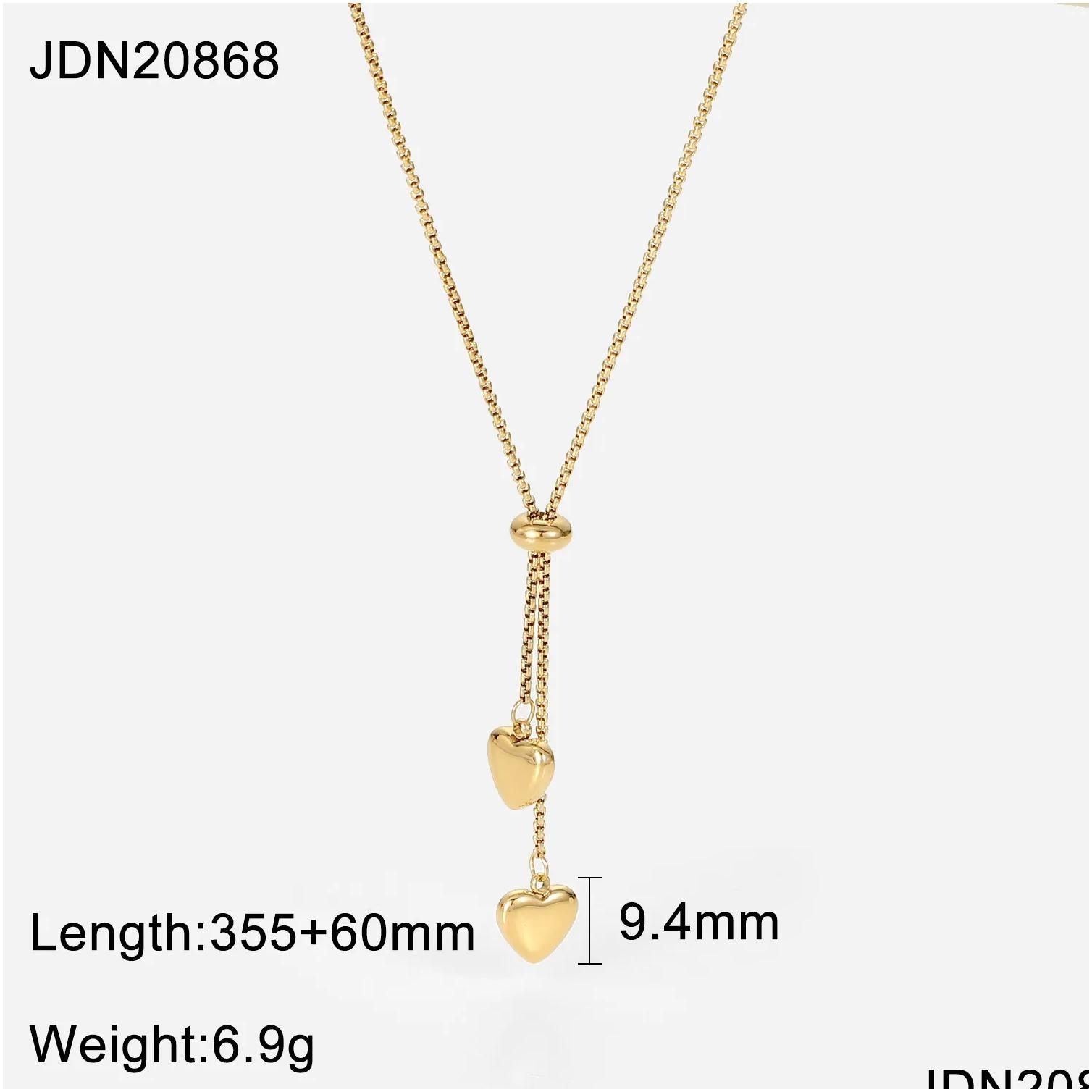 Designer Titanium Steel Pendant Necklace: Gold Plated Y-Shaped Rope Chain, Double Love Drop, Perfect for Women 4