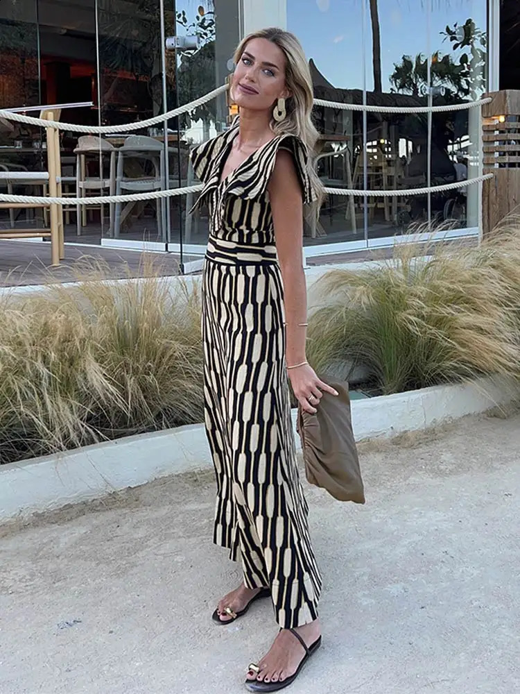 Fashion Printed Lotus Collar Flying Sleeve Top High Waist Tight Skirt Suit Ladies Elegant Skirts Set Women Vacation Outfits 240826