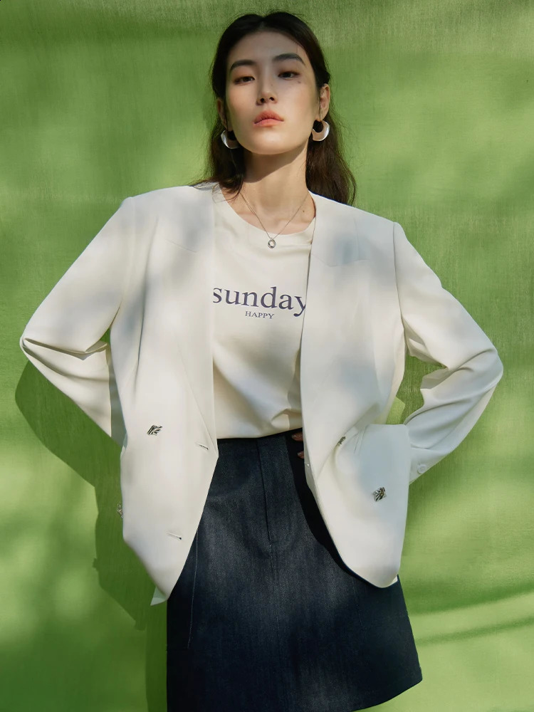 DUSHU Style Loose Silhouette All-match Decorative Collar Blazer for Women Spring Fashionable Jacket Coats Female 240826