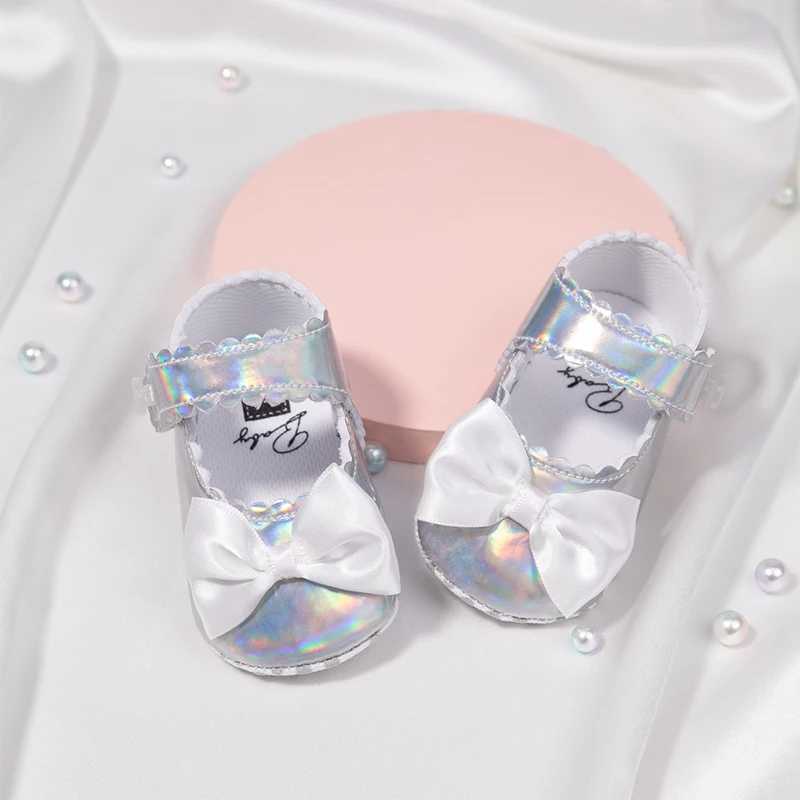Baby shoes spring and autumn sweet princess shoes soft soled butterfly knot decoration apartment first step walker non slip leather shoes M240827