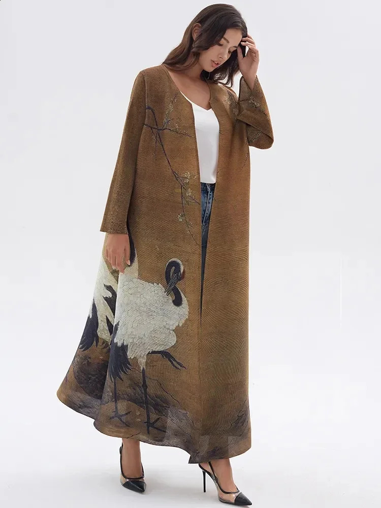 Miyake pleated retro lapel long sleeved jacket for womens autumn and winter premium loose plus size cardigan 240826