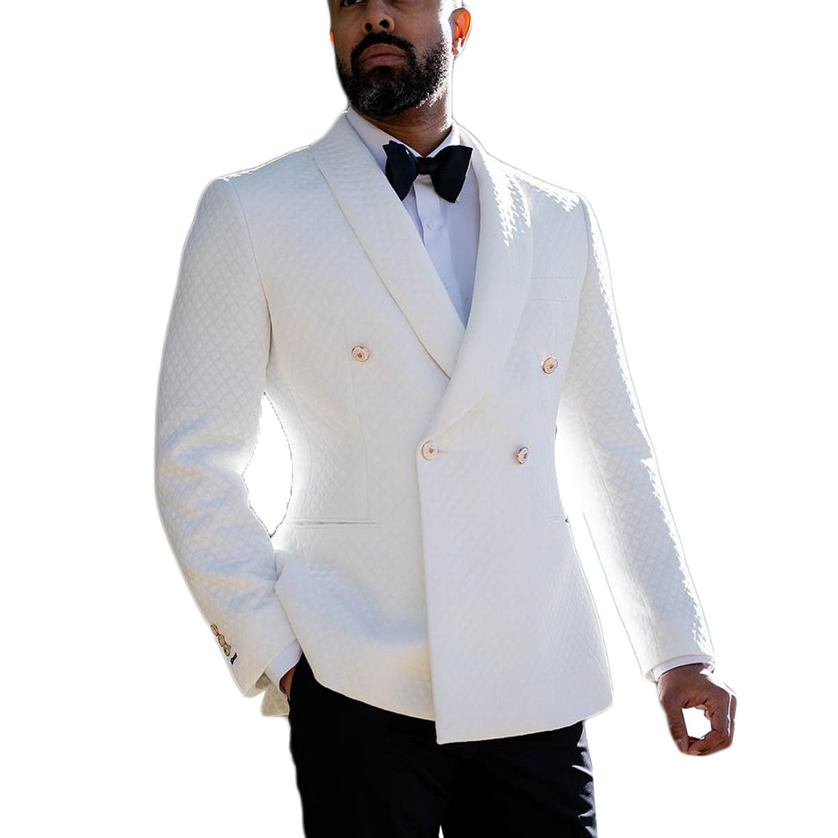 Stylish Men's Suit Shawl Lapel Tailored Blazers Damier Check Groom Jacket For Man Custom Made Air Cotton Coat Plus Size 2 Pieces Black Pants