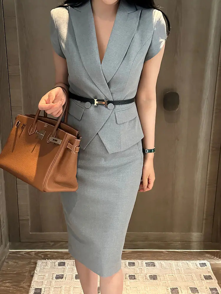 Blazer and Skirt Suit for Women Summer Professional Wear Short-Sleeve Slimming OL Workplace Skirt Two-Piece Set High Quality 240826
