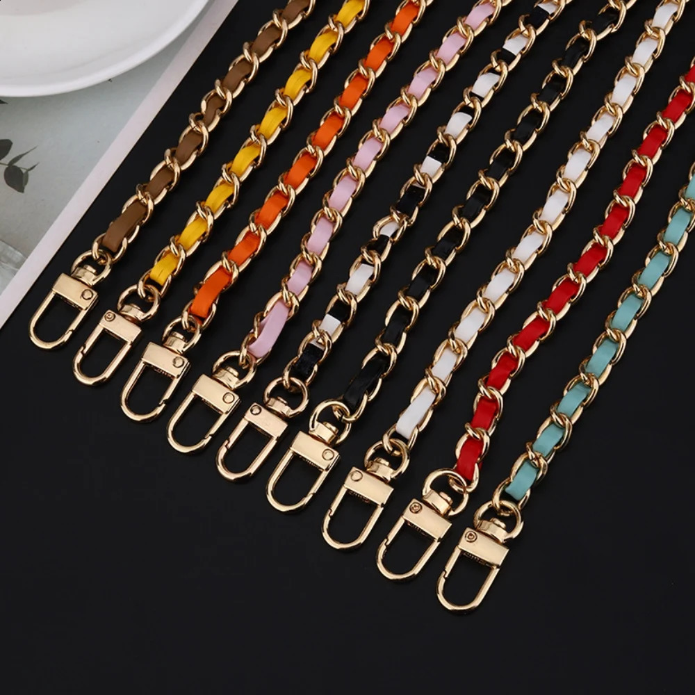 60cm Long PU Leather Metal Chain Bag Strap For Crossbody Fashion Handbags Shoulder Cellphone Replacement Accessories 240826Z