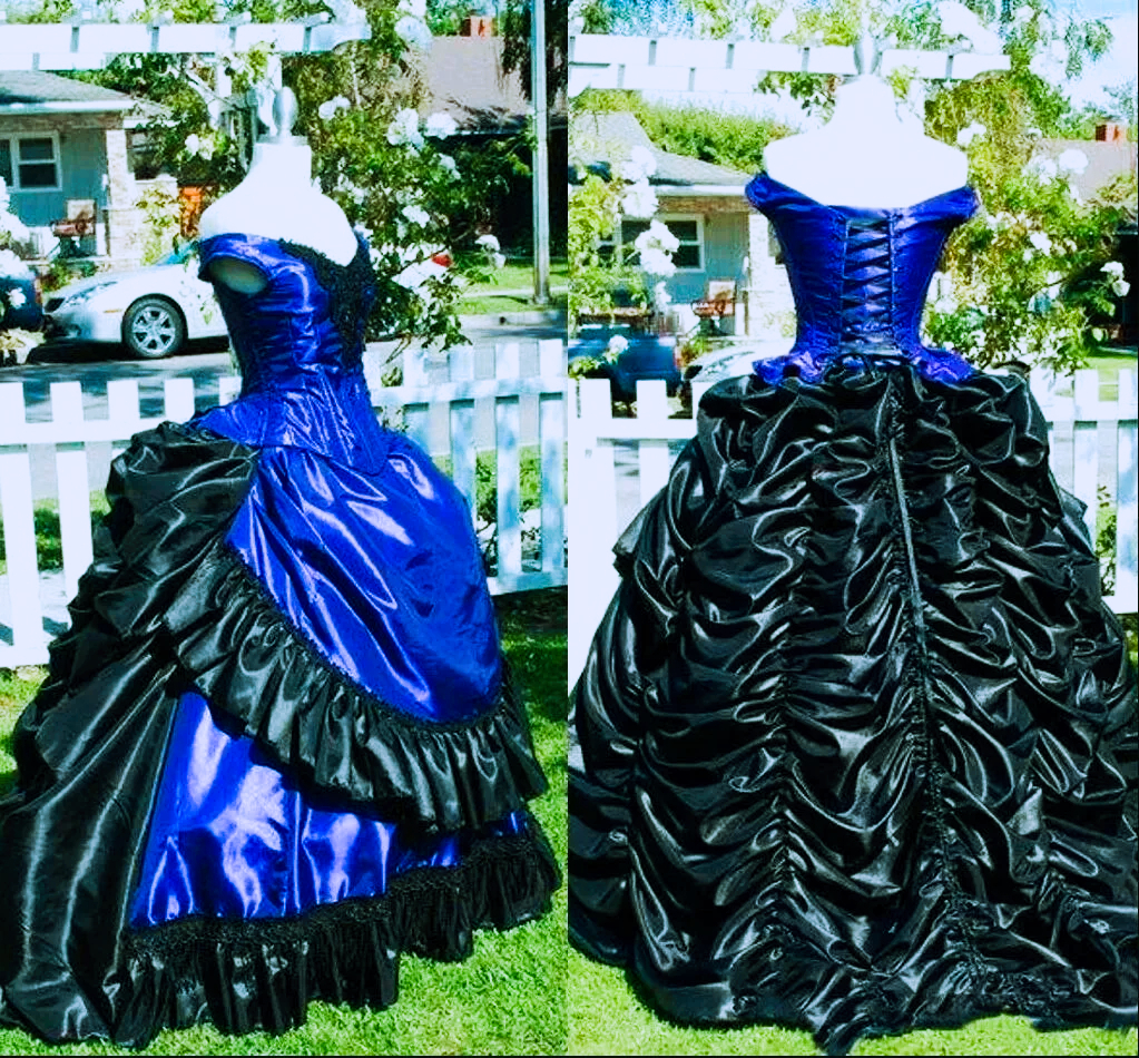 Royal Blue And Black Gothic Prom Dresses Ruched Pleats Satin Long Vintage Evening Dress Victorian Corset Special Occasion Party Gown For Women 2024