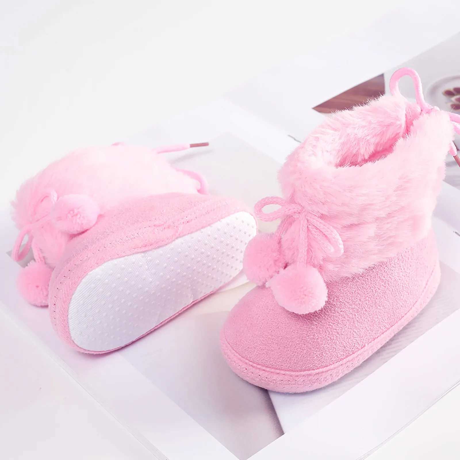 Newborn baby plush snow boots warm shoes anti slip sports shoes walking soft sole breathable heart wing first step walker M240827