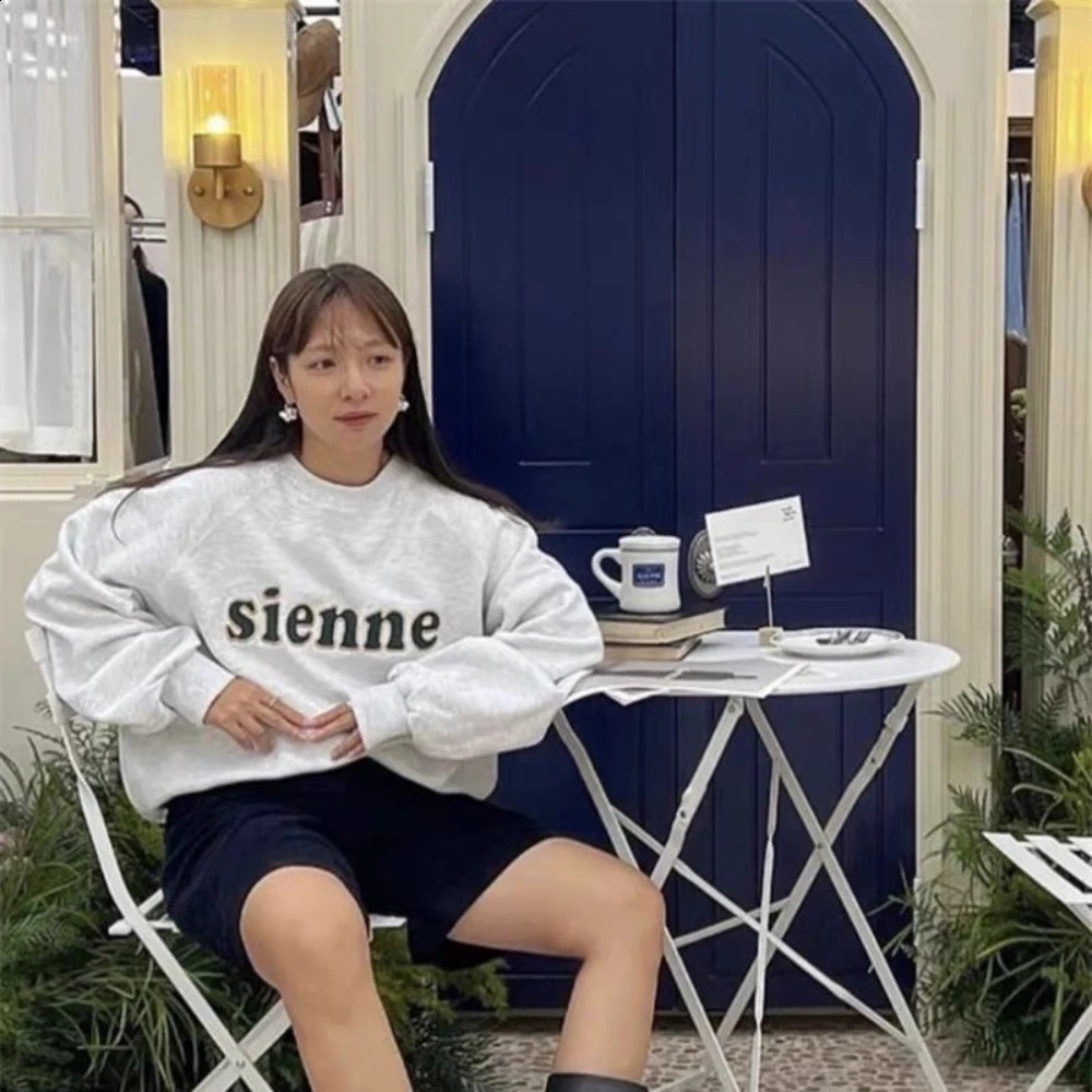 7rings Fall Winter Letter Print Long Sleeves Pullover Sweatshirts for Women Men Unisex Simple Style Fashion Warm Clothing 240827