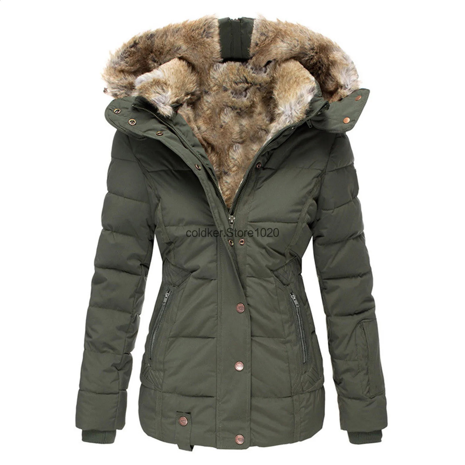 Womens autumn and winter jacket warm solid plush jacket buttons long ditch windproof cover Parka down jacket 240826