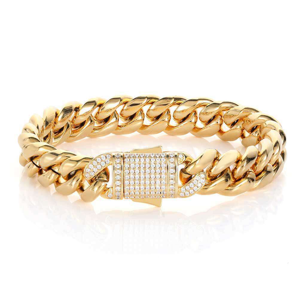 jewelry gold designer hip hop stainless steel men's bracelet moissanite spring clasp discoloration no allergies