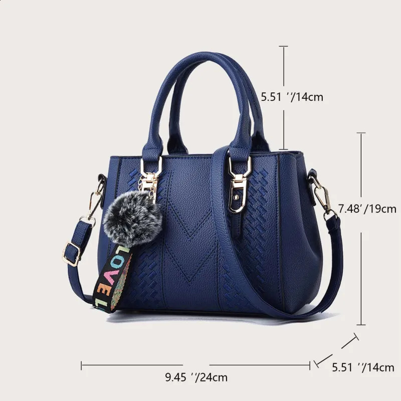 Embroidery Messenger Bags Women Leather Handbags for Sac a Main Ladies hair ball Hand Bag 240827